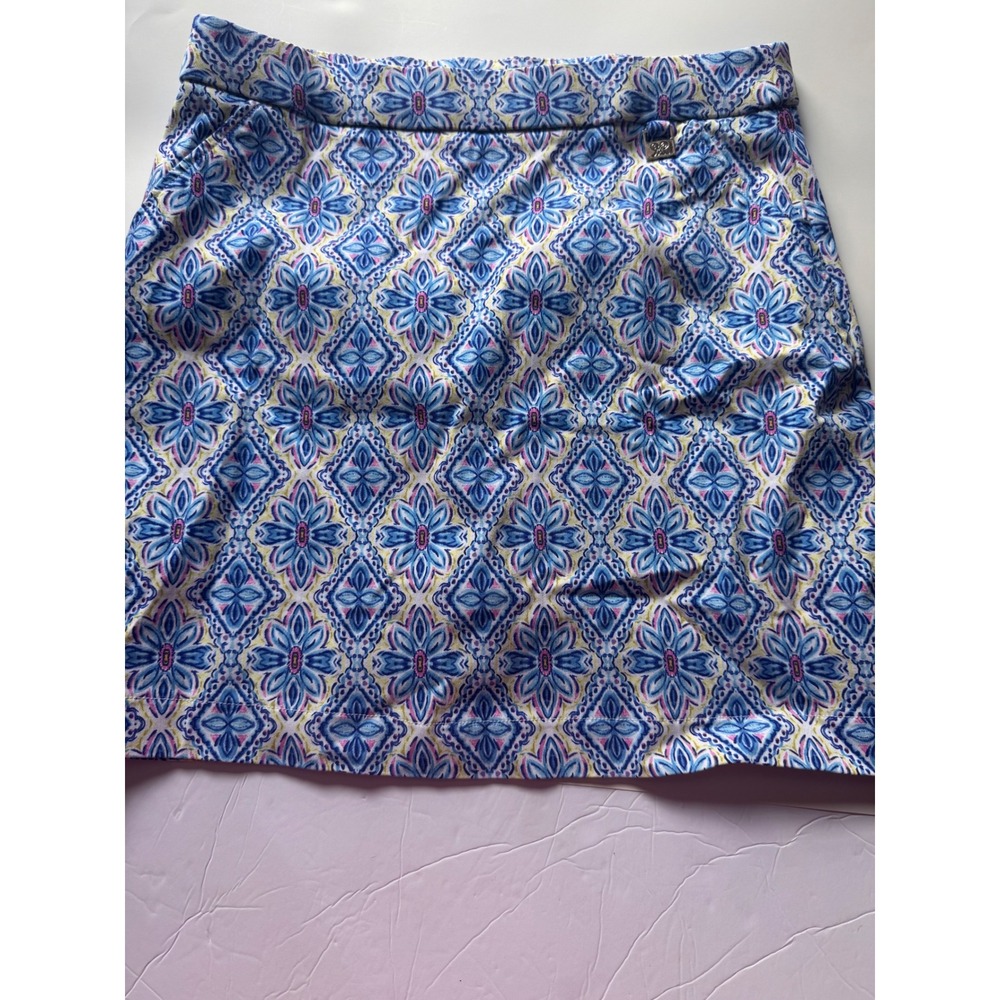 Rafaella Blue Floral Medallion Active Skort Pockets Medium Golf Tennis Skirt